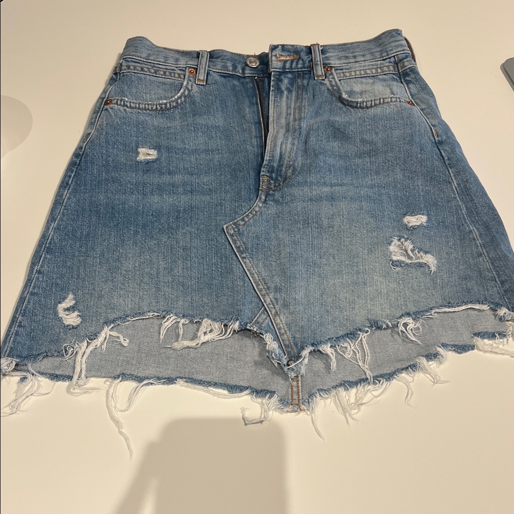 Zara Denim Distressed Mini Skirt